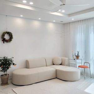 [쿠션증정] 반달 패브릭쇼파 3인용 라운지 앉우+스툴