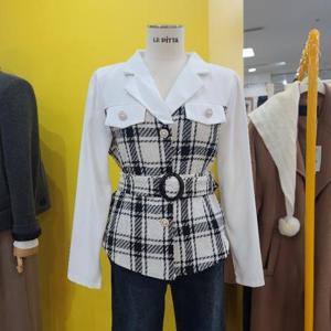 르피타 DP01 체크배색 벨트블라우스 L251BBL151