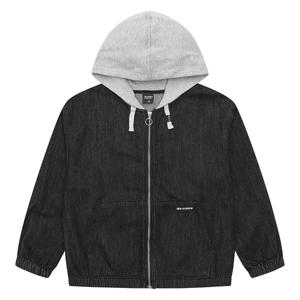 에꼴리에 남아 배색 후드 데님 점퍼 23A3106_BK