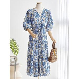 [커스텀에이블][한정] 에스닉 문양 벌룬소매 원피스_T2505OP020B