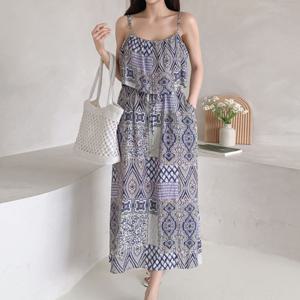 [샵앤][샵앤] 여성 끈나시 휴양지 기하학 롱원피스 CAT-WDR-4641