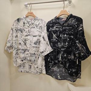 스테파니 HC07 트릭 밑단꼬임  프린팅 블라우스 A24SH5306