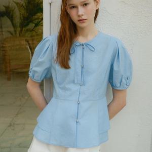 [올리브데올리브]볼륨 소매 페플럼 체크 블라우스 OW5MB417