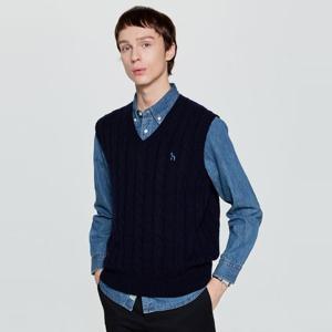 헤지스  25FW 남성 케이블 브이넥 캐주얼 니트 베스트 HZSW5D361N3