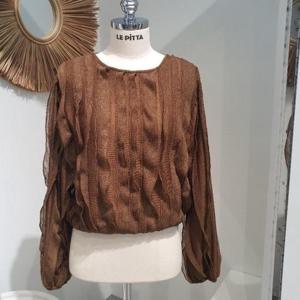 르피타 HC06 세로 러플 블라우스(브라운) L253UBL953