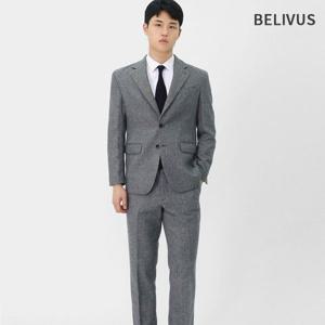 빌리버스 남성 데일리 싱글 자켓 투피스 세트 헤링본 패턴 울블렌드 정장 BVOT176