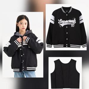 [더데이걸]내피탈착 블랙 박시 야구점퍼 TGJA26101