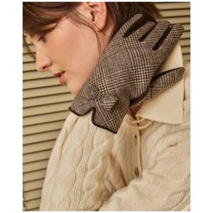 선물포장  (DCGV5F286G2) 그레이 체크 리본 여성 울 장갑