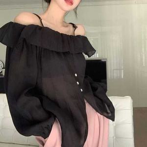 슈팅스타 / 서스팬더 나시 오프숄더 시스루 블라우스 셔츠 622338