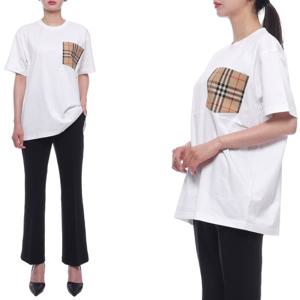 [버버리]24SS 여성 체크 포켓 반팔티셔츠 (8080322 WHITE 24S)