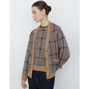 닥스 여성 24FW 클리어런스SET-UP울100%리버시블 네이비 체크&DD로고 브이넥 가디건 DLSW4D911N3