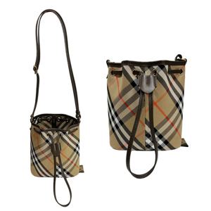 버버리 드로스트링 체크 버킷백 숄더백 8093804 샌드