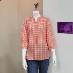 올리비아하슬러 DP01 헨리넥 체크 블라우스 OHDFBL104