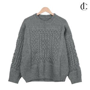 엘케이트 여자 꽈배기 니트 긴팔티 루즈핏 라운드넥 니트티 LYM001