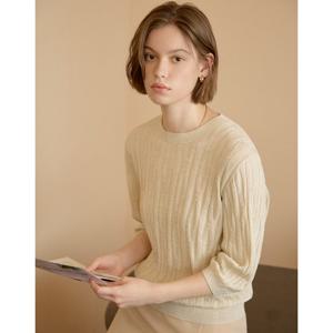 닥스 여성 25SS SET-UP면베이지 글리터 짜임 7부 라운드넥 스웨터 DLSW5B395I1