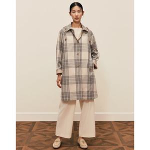 닥스 여성 25SS베이지 자카드 투톤 체크 탈착 후드 롱 코트 DLCO5B207I1