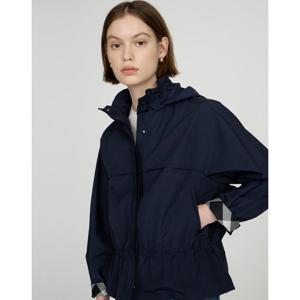 닥스 여성 25SS 바람막이네이비 체크 배색 탈착 후드 경량 숏 점퍼 DLJU5B205N2