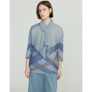 닥스 여성 25SS SET-UP플리츠블루 사선 체크 7부 티셔츠(탑&스카프 2P 구성) DLTS5BP23B1