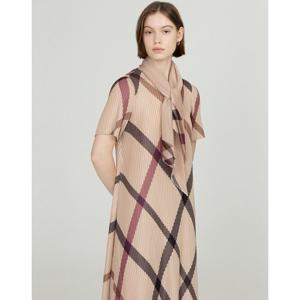 닥스 여성 25SS SET플리츠베이지 사선 체크 반소매 원피스(원피스&스카프 2P 구성) DLDR5BP24I2