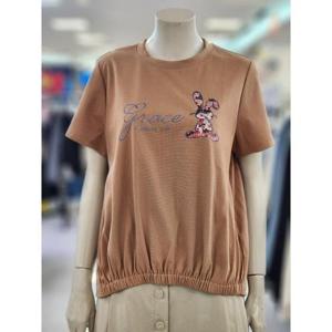 SOUP 세이브존07 자수 앞단셔링 반팔 티셔츠 SBXST22