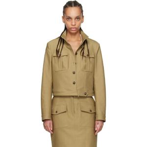 톰포드 재킷 카키 스탠드 칼라 크롭 사파리 재킷 251076F063000