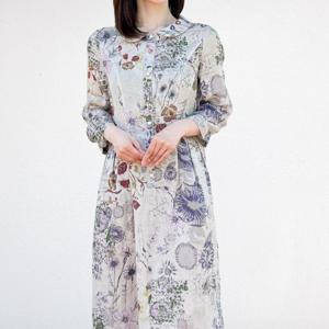 [비꼴리끄]린넨 프린트 라운드카라 칠부 원피스 B252WO3260