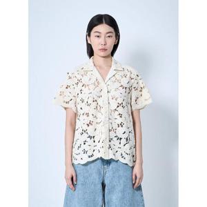 26 SS 몽클레어 여성 반팔 버튼 다운 셔츠 mon0260018wht