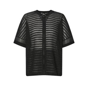 닥스 여성 25SS 면블랙 스트라이프 반소매 집업 자켓 DLJA5B503BK