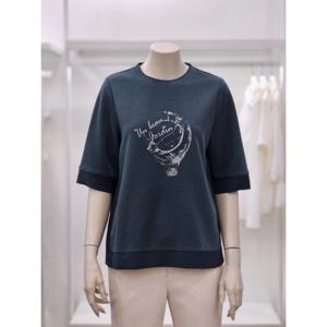 [프렐린]RTP253S30 쉬폰 배색 5부소매 티셔츠