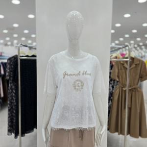 [꼼빠니아]레터링 레이스 배색 모달 티셔츠 CAFU5-WKS280_CJ