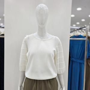 [꼼빠니아]소매 시스루 라운드넥 반팔 니트티 CAFU4-WSP100_CJ