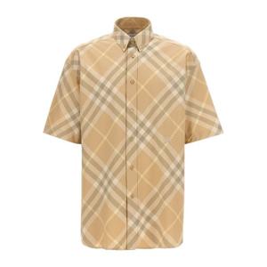 버버리 로고 자수 체크 반팔 셔츠 8082478 FLAX