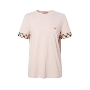 닥스 여성 25SS 면라이트핑크 닥스훈트 로고 자수 체크 배색 반소매 티셔츠 DLTS5BE31P1