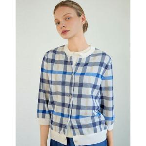 닥스 여성 25SS SET-UP면아이보리 체크 7부 라운드넥 가디건 DLSW5B491IV