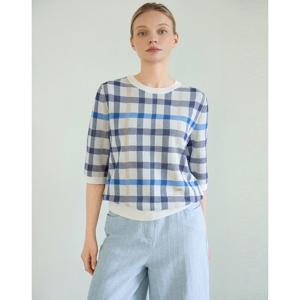 닥스 여성 25SS SET-UP면아이보리 체크 반소매 라운드넥 스웨터 DLSW5B492IV