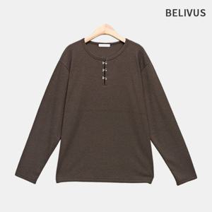 빌리버스 남성 후크 니트 긴팔티 환절기 루즈핏 헨리넥 데일리 골지 티셔츠 BOAS001