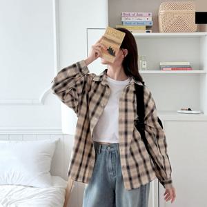 [179st.w]GQQ SF1039W 여자 오버핏 빅사이즈 데일리 체크 남방