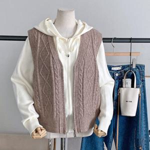 [샵앤][샵앤] 여성 Y집업 꽈배기 니트 조끼 DGB-WVS-4932-베이지