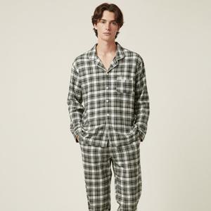 바풀 HY FX 188677 남성 피치기모 카라잠옷 상하세트 - 블랙 앤 화이트체크