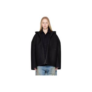 26 SS 032c 여성 블랙 네오프렌 집업 후드 재킷 252843F063000