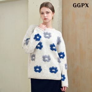 [지지피엑스]라운드넥 플라워 자수 오버핏 울 니트 (GPDKT044D)