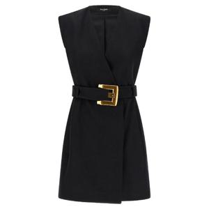 26SS Balmain 울 드레스 with decorative 벨트 GF1R5168WC090PA TP569900465