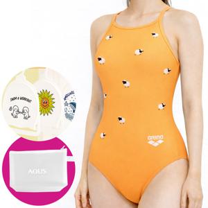 아레나 여성 수영복 플러피프렌즈4 원피스 싱글크로스 스트랩백 탄탄이 A6SL1CO04 ORG 가방 수모행거 증정