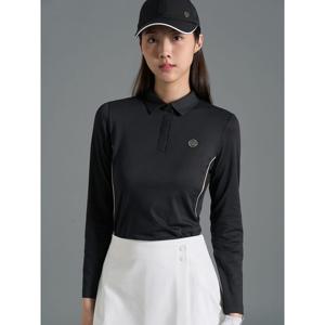 [빈폴골프][B_under] 여성 텍스처 믹스 칼라 긴소매 티셔츠 - 블랙(BJ6141L015)