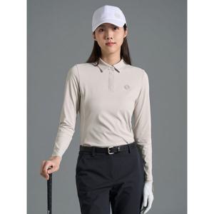 [빈폴골프][B_under] 여성 텍스처 믹스 칼라 긴소매 티셔츠 - 베이지(BJ6141L01A)