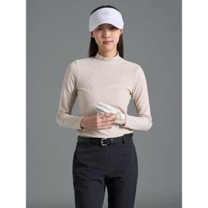[빈폴골프][B_under] 여성 자카드 하이넥 긴소매 티셔츠 - 베이지(BJ6141L03A)