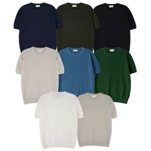 남자 쿨 린넨 케이블 라운드 반팔 니트티 AT-KNH-Q012-회베이지