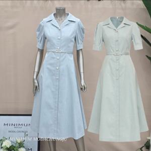 [미니멈]MD 면혼방 카라 버튼 원피스  MD MYBAWO3260 M_CJ