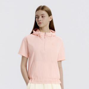 N262WFT170 여성 피넷 냉감 세미오버핏 후드 반팔 아노락 ICE PINK