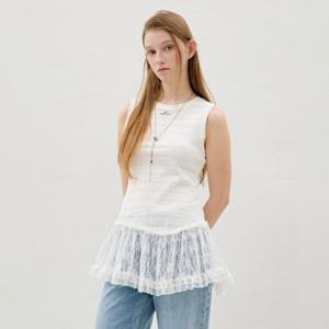 [올리브데올리브]밑단 레이스 슬리브리스 티셔츠 OE6ME310